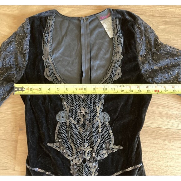 Velvet Sequins Lace M Gothic Dress Elvira Morticia Addams Cosplay Dark Fairy - Picture 12 of 16